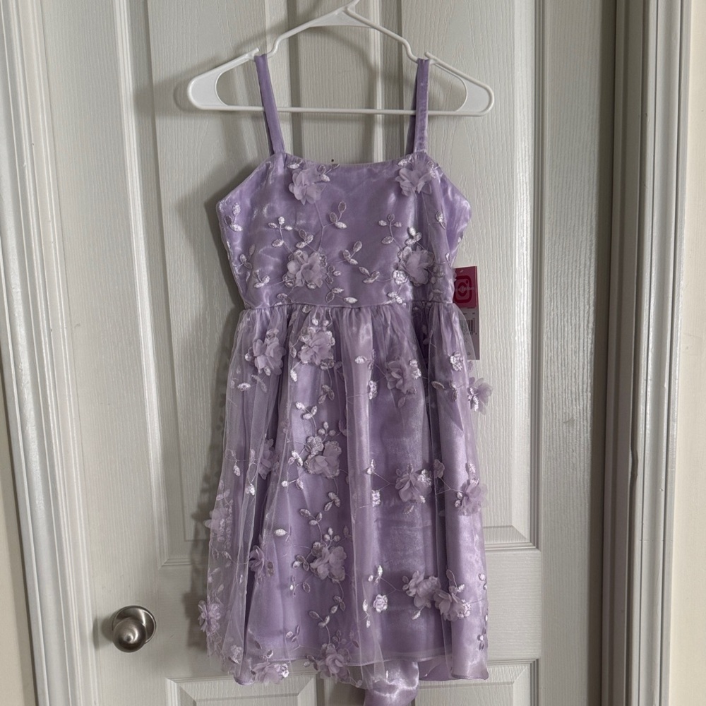 Rare Editions Lilac Floral Kids Dress -Girls 16